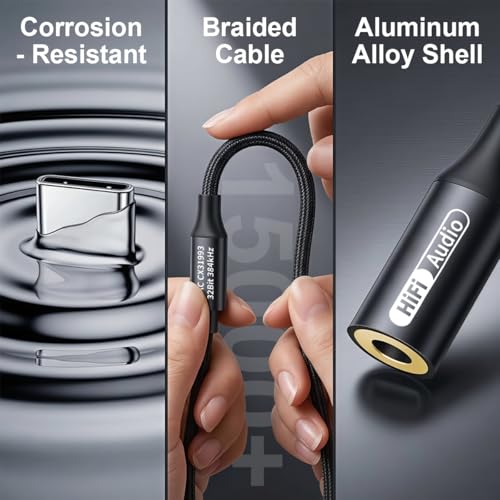Image of Verilux Type C to 3.5 mm Audio Jack Connector, 3.5 mm Jack to Type C HiFi Headphone Jack Cable Cord with DAC CX31993 Chipset Hi-Res 32bit /384KHz for iPhone 17 /16 /15, Galaxy S26 /S25 /S24, Pixel 9, iPad