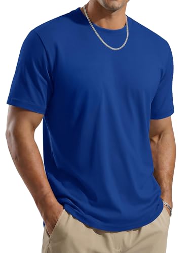 TACVASEN Men's T-Shirts Short Sleeve UPF 80+ Quick Dry Plain T Shirts Summer Moisture Wicking Running Gym Tops Lightweight Royal Blue M