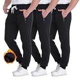 SUGARNO Mens Fleece Joggers Sweatpants,3 Pack Sweat Pants with Zipper Pockets Athletic Workout Gym Joggers for Men(Large)