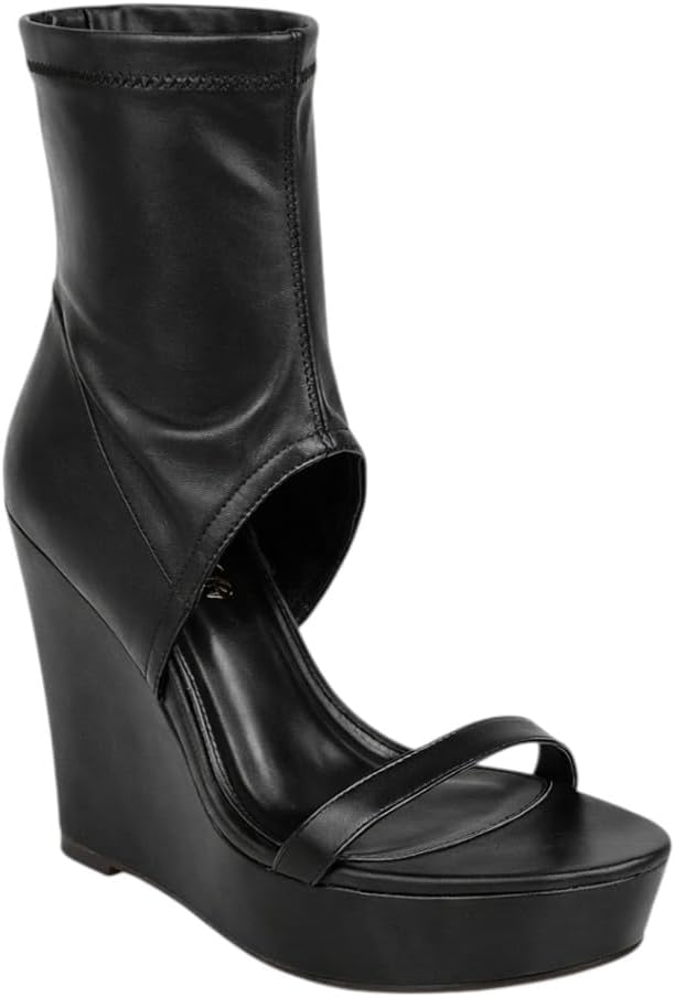 Liliana Womens Peep Open Toe Wedge Bootie Platform Wedge Heel Peep toe Boots, Black