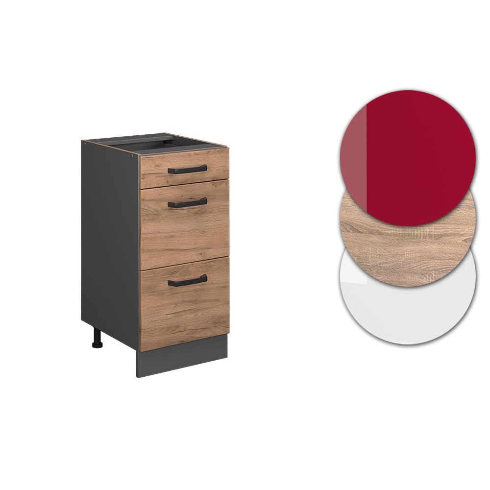 Vicco Mueble bajo de Cocina R-Line, Roble Dorado, 40 cm con cajones, sin encimera, para combinación Libre Dentro de Sistemas de Cocina modulares