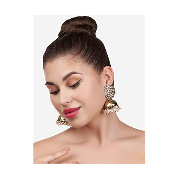 Zaveri Pearls Antique Gold Tone Kundan Embellished Jhumki Earring For Women-ZPFK14763 - Image 5