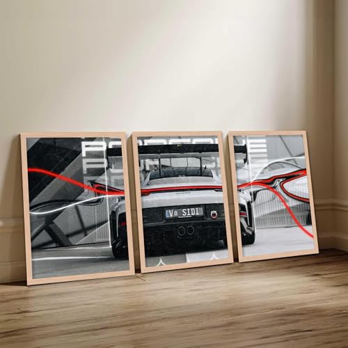Image of TASVEE Car wall posters | set of 3 wall frames | posters for wall | Wall Decoration for Bedroom, Living Room & Office | Best Gift for Boys & Car Lovers (A5, LARGE 13X17, Framed)