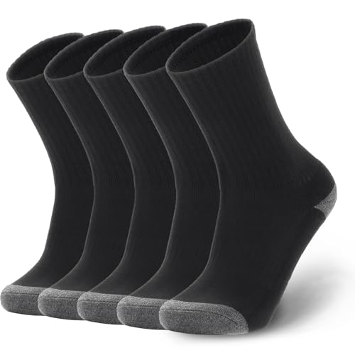Image of Ultrafun 5 Pairs Striped Crew Socks Cotton Cushioned Athletic Sports Running Socks for Men Women Teens