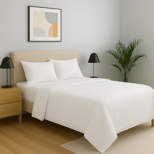 Image of Hotel Luxury Double Bed Sheet - 1800 Thread Count Microfiber | Ultra-Soft, Wrinkle-Free Bedding | White Solid | Double Size