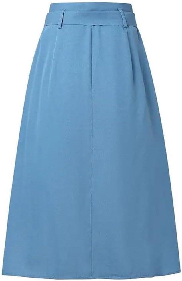 Women Midi Skirt Faux Denim A-Line Solid Skirts for Work Holiday Wear