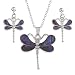 Produktbild Kiara Schmuck Box Libelle Anhänger Halskette und Drop Ohrstecker Ohrring Set eingelegten mit natürlichen lila Paua Abalone Shell auf 45,7 cm Trace Kette. Nicht trüben Silber Farbe Rhodium vergoldet.
