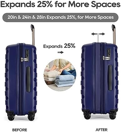 GinzaTravel 긁힘 방지 PP 소재의 3피스 세트, 화이트 색상 수하물, 확장 가능((모두 20 24 28), 초경량, 두꺼움, 블루 색상, 긁힘 방지 PP 소재의 화이트 컬러 수하물 3종 세트, 확장 가능 — 사진 3