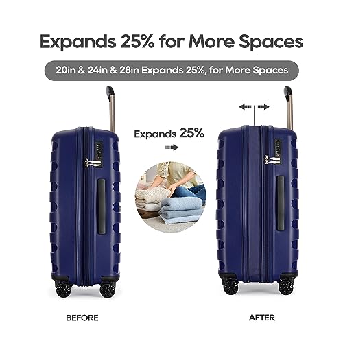 PP material 3-piece expandable luggage sets with Spinner Wheels， Suitcase with TSA Lock，Large Luggage for Family Travel carry on 20/24/28，Blue color3