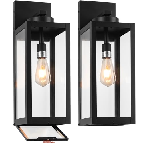 Image of 20 inch Large Outdoor Wall Lights with Closed Bottom, Black Outdoor Wall Sconce | Waterproof Exterior Lighting Fixtures Modern Porch Wall Lantern, Outdoor Light Fixture Coach Light for House, E26, 2-Pack