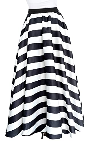 Afibi Women Chiffon Mopping Floor Length Big Hem Solid Beach High-Waist Maxi Skirt (Large, Black) #TOP4