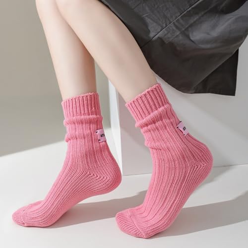 Image of Benefeet Sox Crew Socks for Women Retro Cotton Ribbed Knit Casual Socks Solid Color Athletic Sock