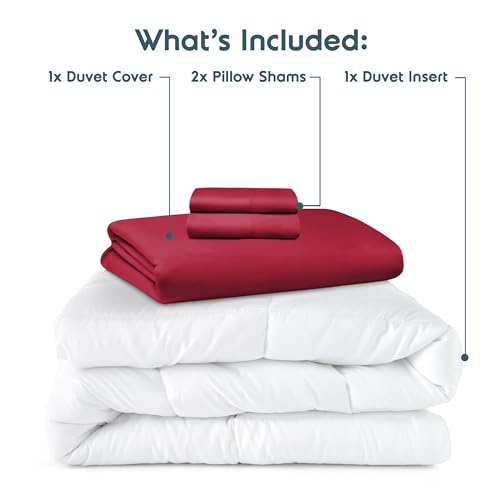 Nestl Queen Duvet Cover Set with Comforter Insert - Burgundy Red 4 Piece 90x90 Duvet Cover & 2 Pillow Shams with White Quilted Down Alternative Comforter, Ultra Soft, All Season