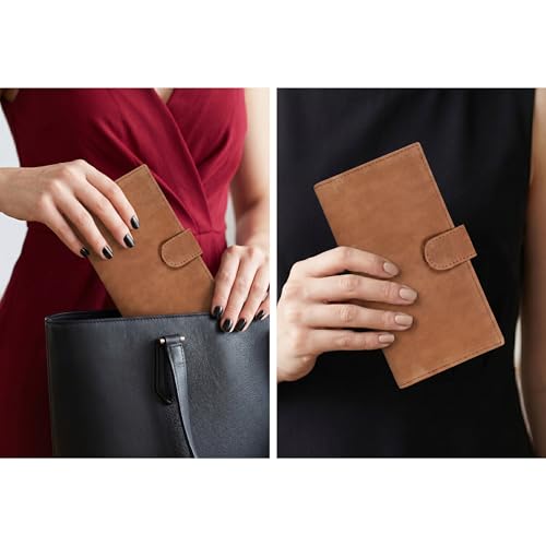 Image of Oak Leathers Checkbook Cover Slim Minimalist For Men with RFID Blocking Credit Card Holder Wallet (Vintage Cognac)