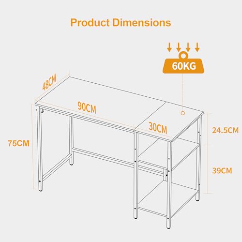 CubiCubi Computer Desk, 120 x 48 cm Office Desk with Reversible Storage Shelves, Small Table Modern Style for Study, Bedroom, Living Room, Rustic Brown