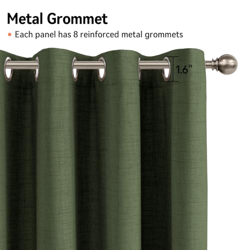 Image of Linen Textured Total Blackout Curtains 90 Inches Long, Loden | 100% Blackout Shield Grommet Blackout Curtains for Bedroom, Thermal Insulated Drapes for Living Room, 50 inchW x 90 inchL, 2 Panels