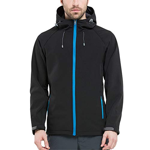 ZiXing Impermeable Chaqueta Softshell Outdoor con Capucha Abrigo al Aire Libre para el Senderismo, Camping, Caza, Pesca Negro(Hombre) S