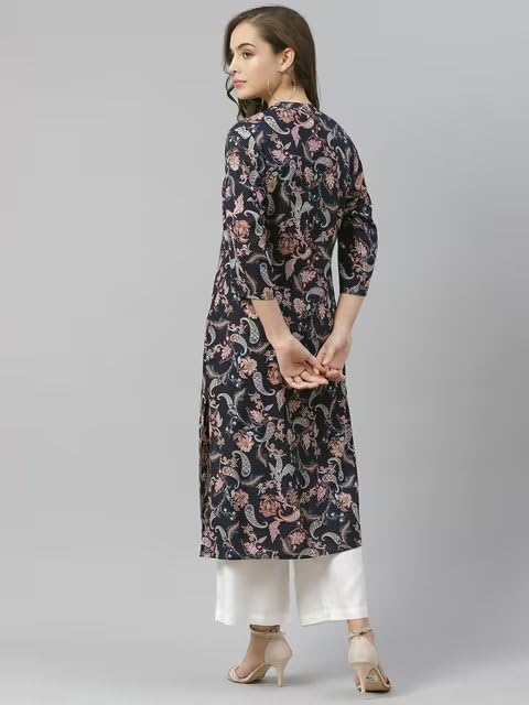 Patlani Women's Crepe Full Stitched Kurti. Dark Blue