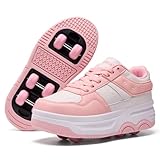 Funnydream Roller Skate Shoes for Boy Girls Kids Detachable 6 Wheels Sneaker Beginner Skating Shoes Pink 3