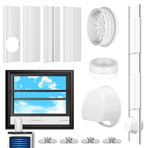 Portable AC Window Vent Kit with Universal Coupler for 5.1'/5.9' Exhaust Hose, Upgraded Mobile Air Conditioner Window Seal Kit with 4 Adjustable Seal Panels for Horizontal & Vertical Sliding Windows