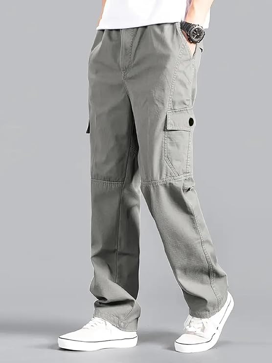 Image of Men's Utility Cotton Cargo Trousers,Men's Multi-Pocket Casual Cargo Pants