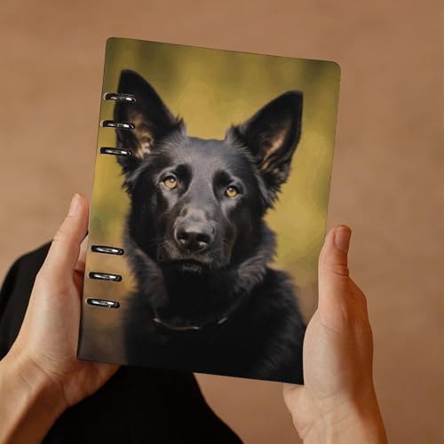Carnet A5 à anneaux berger allemand en cuir PU avec 90 feuilles