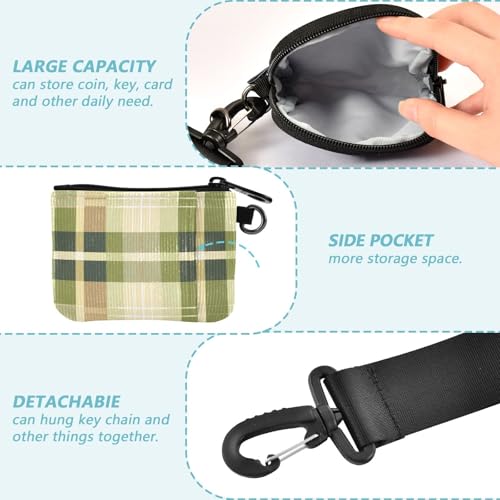 Plaid Khaki Olive Green Print Dual Wristlet Wallets for Women Slim Portable Identity Card Protector with Wristlet Strap for Lady 2 Packs3