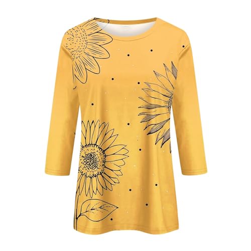 Blusas femininas de gola redonda para mulheres, elegantes, casuais, manga 3/4, de comprimento 3/4, c