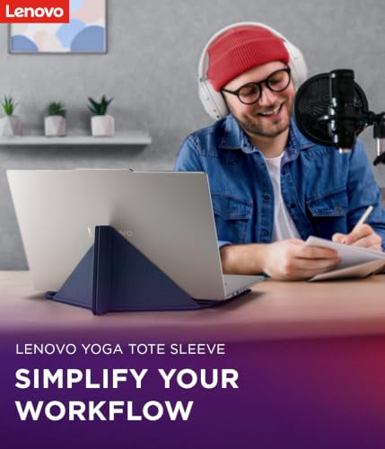 Image of Lenovo Yoga Tote Sleeve Case for Laptops with 14-inch Display, Multi-Compartment Organizer with Convertible Stand, Lightweight Protective Polyester & Microfiber Sleeve, Cosmic Blue