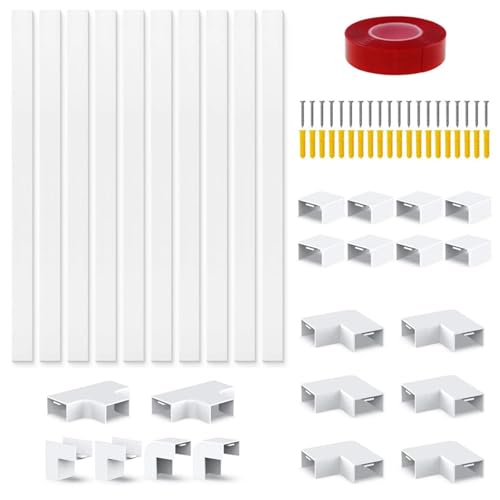 SHENGYIG Cubre Cables, 10 Piezas de 40 cm de Largo Tapa Cables Pared, 20 x 10 mm Canaleta para Cables, con Herrajes de Montaje, para Ocultar Cables de Altavoces y Lámparas