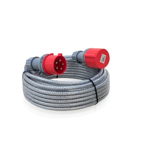 3 Phase 16A 5 Pin 415V IP44 Extension Lead 10m – IEC 60309 3P+N+E Red – SY Steel Wire Armoured Heavy Duty Cable – PAT Tested (10 Metre)