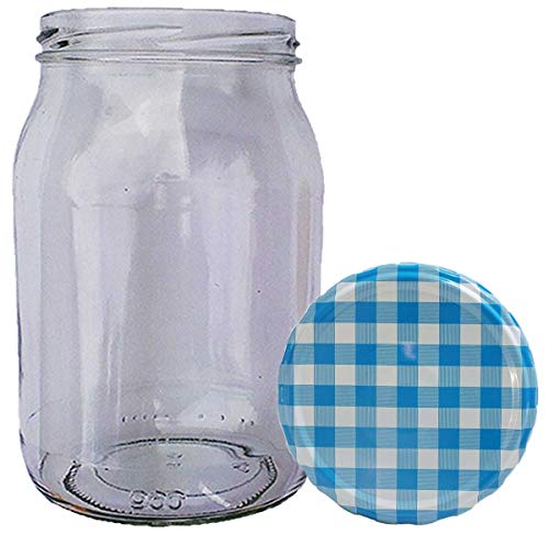 HAUSWIRT 32 Stück X 900ml Einmachgläser • Einkochgläser mit Schraubdeckel to 82 mm Blau Karriert • 8, 16, 32 Stück • Große Auswahl Verschiedene Größen und Farben Cover