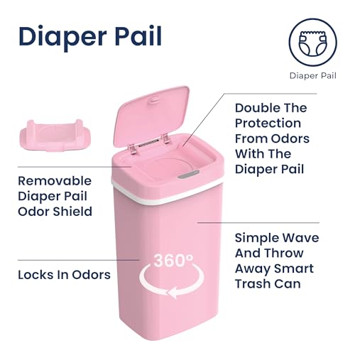 Ninestars NPT-16-1PK Automatic Touchless Motion Sensor Diaper Disposal Trash Can with lid, 4.2 gallon/16 L, Pink, Plastic - Thumbnail 3