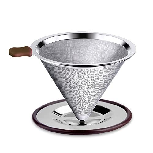 Versez sur le goutteur de café, filtre à café en acier inoxydable sans papier et réutilisable, filtre à café pour le voyage à domicile (Silver) Cover