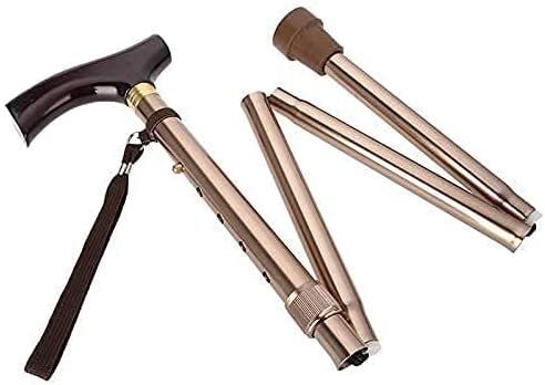 Canne de marche pliable et réglable en bronze avec poignée bois pour senior