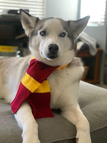 Comfycamper Red Yellow Striped Scarf Dog Costume - X Large Medium Small French Lab Clothes Cosplay Halloween Costumes, L, Red #TOP3