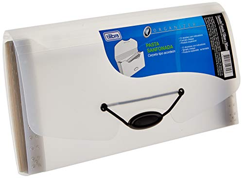 Tilibra - Pasta Sanfonada Polipropileno 0,65mm 12 Divisórias Cheque Organizer Cristal - 1 un
