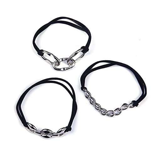 Bracelet Hair Ties With Silver Chain And Black Elastic, Looks Cute On Your Wrist And Great In Your Hair (3Pcs, Silver, Metal Accents) #TOP7