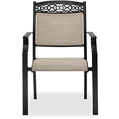Hanover 39 In. X 68 Top Tan Lisbon 7-Piece Patio Set With Rust Cast Aluminum 39"X68" Large Rectangular Dining Table And 6 Sling Stationary Chairs | Weather Resistant Modern Outdoor Furniture #TOP5