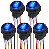 DaierTek 12V Waterproof Round Rocker Switch Blue LED Lighted [UL Listed] ON Off 3 Pin 12 Volt 20A Weatherproof Illuminated Toggle for Marine Car RV Truck -5Pack
