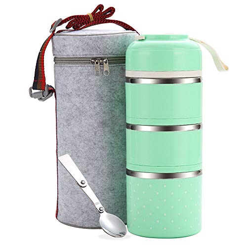 Stackable Lunch Box, ArderLive Portable Stainless Steel Insulated Lunch Box with Lunch Bag & Cutlery, BPA Free Leakproof Food Storage Container with lid.
