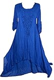  Italy Donna Damen Lagenlook Sommer Twinset 2tlg Kombination zipfel Kleid Tunika Häkel Spitze 40 42 44 46 48 M L XL XXL Blau Urlaub Strand (46)