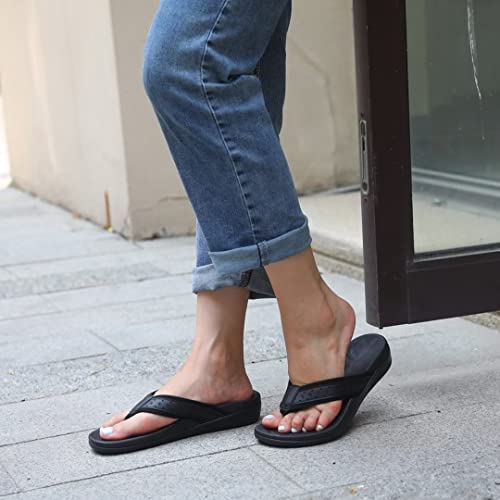 Orkii Soft Walking Orthopeic Flip Flops Women, Comfort Plantar Fasciitis Flip-Flop Sandals For Flat Feet Pain, Womens Slip Resistant Outdoor Flip Flops Black Size 6 #TOP1
