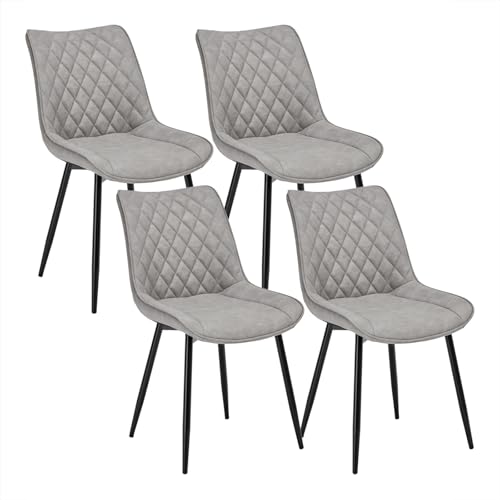 Woltu 4x Sillas De Comedor Nordicas Estilo Vintage Juego De 4, Sillas De Cocina Sillas Tapizadas En Cuero Sintetico, Aspecto De Cuero Antiguo Estructura De Metal Sillas Comedor Gris Bh210gr-4