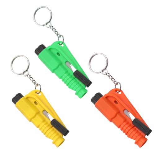 UYVPAER 3 Stück Das Original Notfall-Schlüsselbund-Auto-Fluchtwerkzeug- Sicherheitsschlüsselanhänger 3 In 1 - Notfallglasbrecher, Gürtelschneider, Notfallpfeife(Gelb, Grün, Orange)