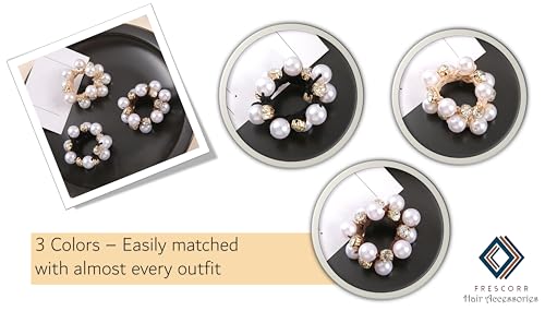 Frescorr (3 pcs) Luxury Pearl & Crystal RhineStone scrunchies for Women | Girls | Pack of 3 | Rubber Band | Hair Ties | Ponytail Holders |... - Image 6