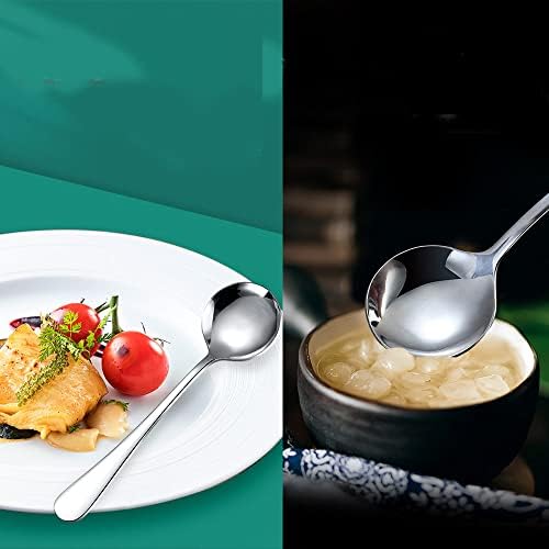 4 Pieces Small Table Spoon Serving Spoon Dinner Spoons Stainless Steel Table Spoons Soup Spoons Silverware Set Sturdy Easy to Clean Dessert Spoons Dishwasher Safe, Gold, silver (T-0043)