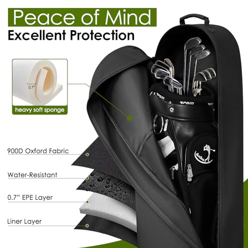 DAREKUKU Outdoors Golf Travel Bag - Heavy Duty 900D Oxford, Detachable Shoulder Straps and Upgraded Rubber Wheels, Soft-Sided Golf Club Travel Cover to Protect Clubs