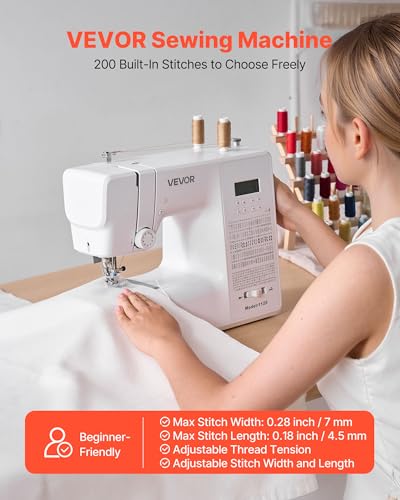 Image of VEVOR Computerized Sewing Machine, 200 Stitch Applications, with LCD Screen, Foot Pedal and LED Light, Heavy-Duty Metal Frame, Digital Sewing Machine with Powerful Motor for Crafts and Mending