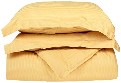 Laxlinen 350Tc Bedding Sets 100% Egyptian Cotton 4Pc Sheet Set + 3Pc Duvet Set + 1Pc Bedskirt California/Western/King-Cal King, Gold Stripe 350-Thread Count #TOP1